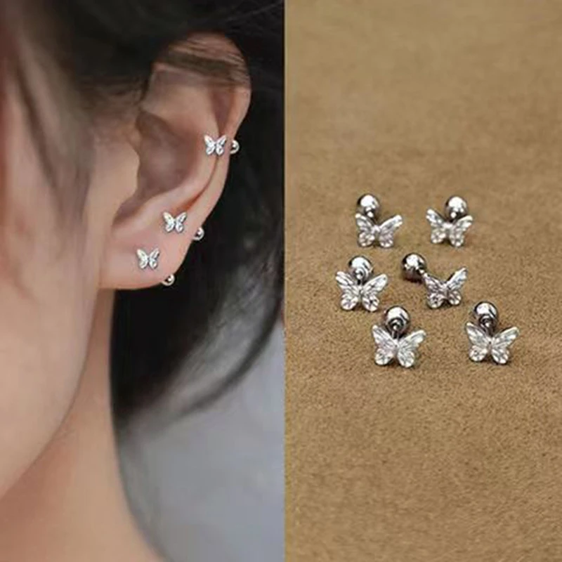 Top Trends: 1Pair Hollow Bowknot Ear Bone Nail Glossy Butterfly Spiral Stud Earrings For Women Girls Wedding Party New Fine Jewelry Gift Shoppable Styles