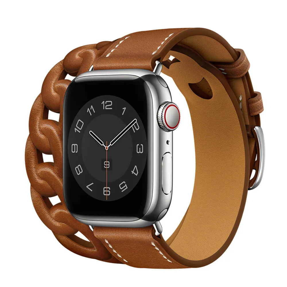 Top Trends: Logo Genuine Leather Loop For IWatch Ultra 49mm 8 7 41mm 45mm Gourmette Double Tour Strap For Apple Watch Band 44mm 42mm 38 40mm Shoppable Styles - Image 2