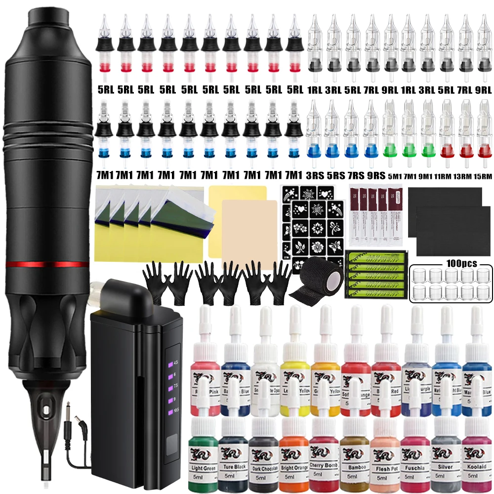 Top Trends: Professional Tattoo Machine Kit Rotary Tattoo Pen Mini / Wireless Power Supply Set PEPAX Cartridge Needle Ink For Tattoo Beginner Shoppable Styles