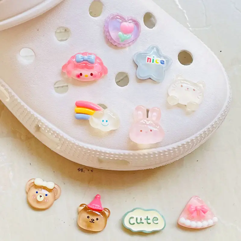 Top Trends: New 1Pcs Little Bear, Rainbow Shoe Button Charms Children Lovely Shoe Buckle Accessories For Wristband Croc Jibz Kid Party Gift Shoppable Styles