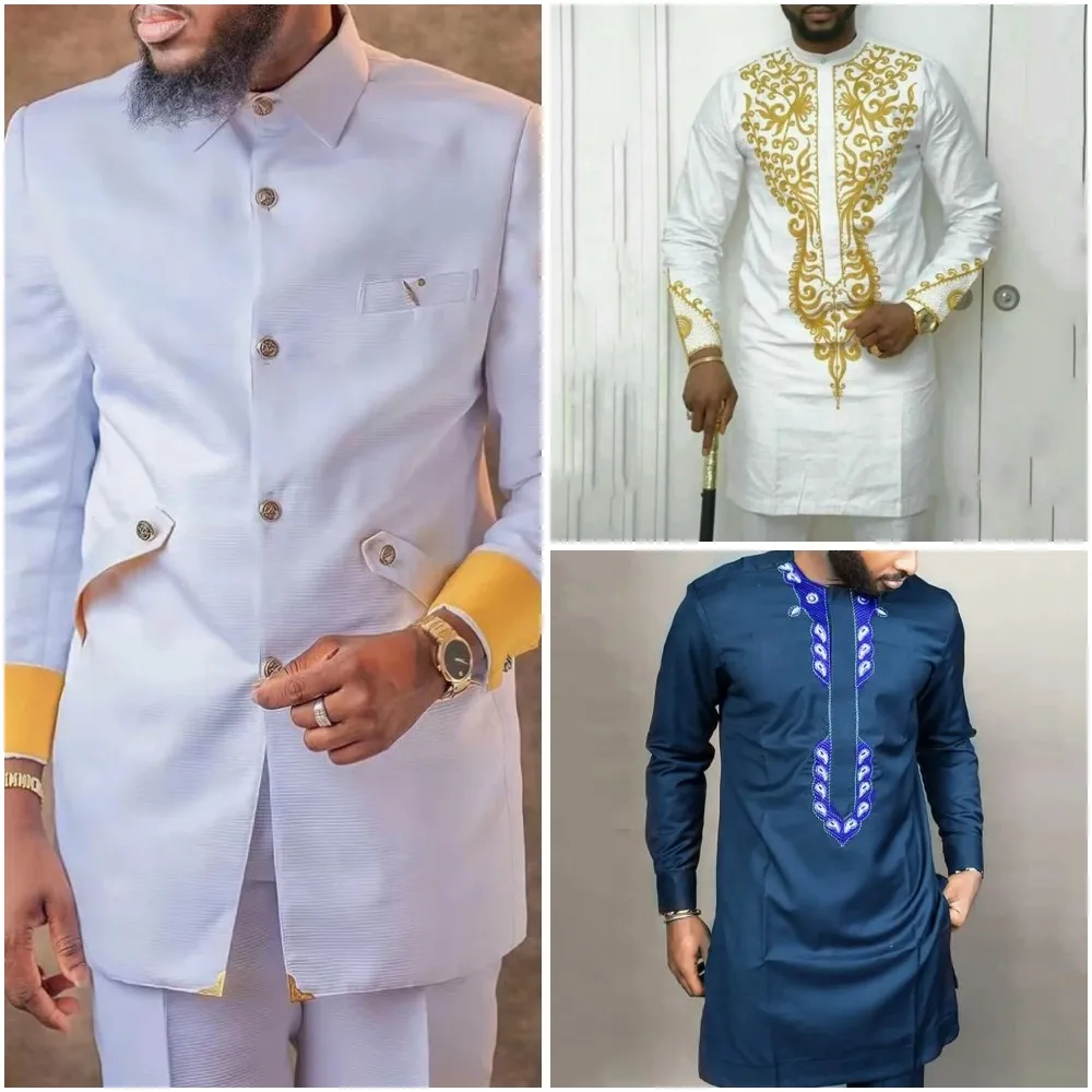 Top Trends: Kaunda Suit Men Outfits Clothing 2PCS Set Single Breasted Jacket Top Pants Tuxedo Suits African Traditional Ethnic Wedding Wear Shoppable Styles