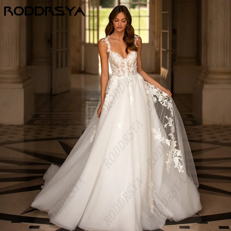 Top Trends: RODDRSYA Sexy V-Neck Backless Wedding Dress For Women Romantic Tulle Spaghetti Straps Bride Party A-line Sleeveless Bridal Gown Shoppable Styles