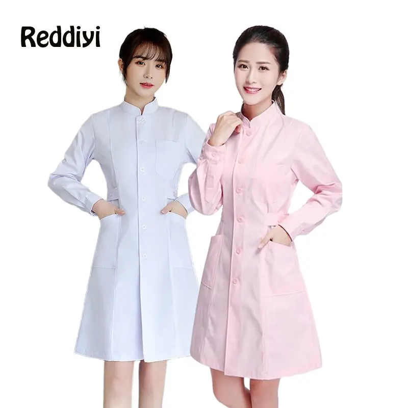 Top Trends: Nurse Uniform Women's Lab Coats Professional Nurse's Suit Beauty Salon Long-Sleeved Work Clothes Solid Color Medical Dress Shoppable Styles