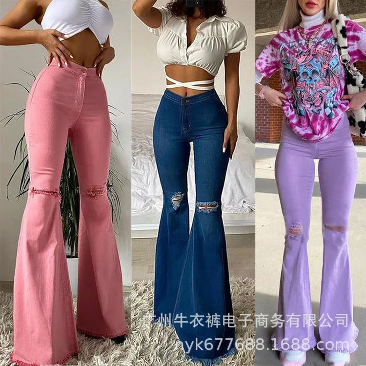 Top Trends: Flare Jeans Pants Women Vintage Denim Ladies Jeans Women High Waist Fashion Stretch Loose Casual Trousers Wide Leg Ripped Jeans Shoppable Styles