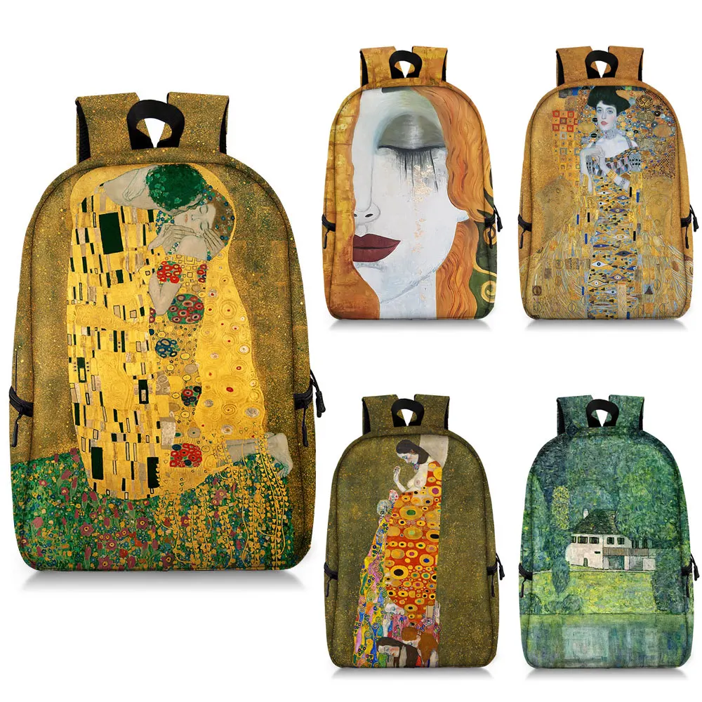 Top Trends: Famous Oil Painting Tears Kiss By Gustav Klimt Backpack Women Rucksack Canvas Travel Bag Students School Bags Laptop Book Bag Shoppable Styles