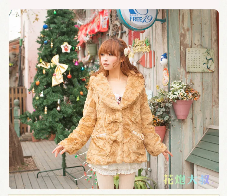 Top Trends: Sales Japan Liz Lisa Winter Thick Lace Velvet Ribbon Bow Fur Coat Shoppable Styles