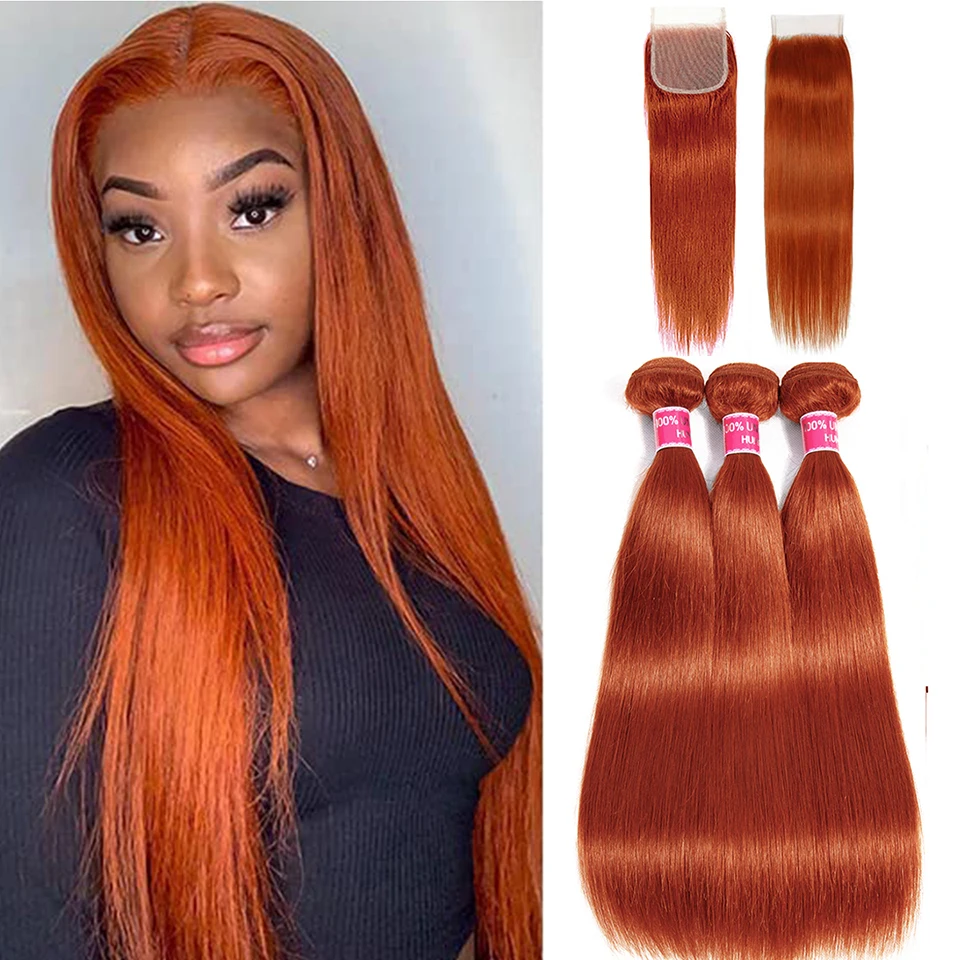 Top Trends: 99J Straight Bundles With Closure Reddish Brown Straight Human Hair Bundles With 4x4 Closure Free Part Orange Straight Hair Shoppable Styles - Image 3