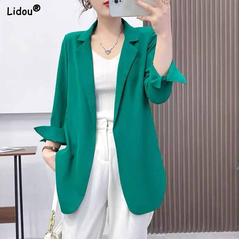 Top Trends: Spring Summer Thin Blazers Women&#039;s Clothing Fashion Temperament Solid Color Loose Business Casual Office Lady Korean Notched Shoppable Styles