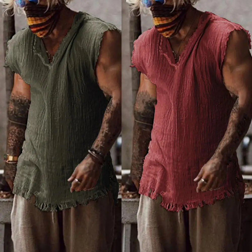 Top Trends: Great Men Vest Old Style Wear-resistant Soft Fabric Pullover Summer Vest Ripped Edge Tank Top Male Garment Shoppable Styles - Image 4