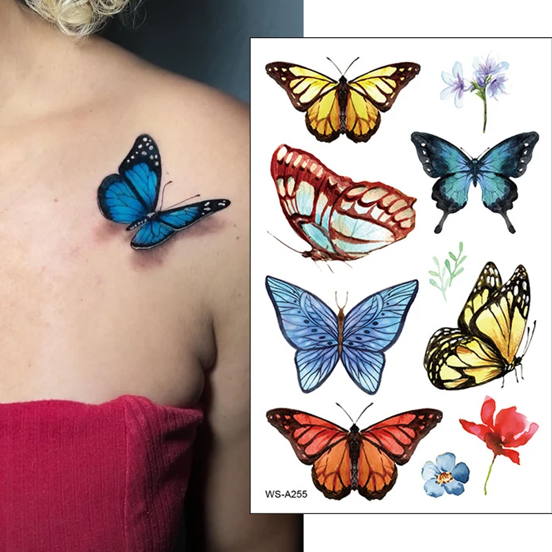 Top Trends: 1PCS 3D Butterfly Temporary Tattoo Sticker For Women Girls Body Art Flash Tattoo Stickers Waterproof Kids Cartoon Tatoo Sticker Shoppable Styles