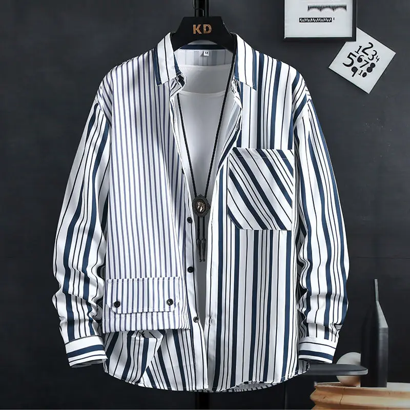 Top Trends: Thin Spring Summer Autumn Men&#039;s Clothing Button Turn-down Collar Striped Man Fashion Casual Loose Office Handsome Pockets Shirts Shoppable Styles