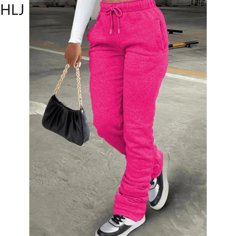 Top Trends: HLJ Autumn Winter Drawstring Jogger Pants Women High Waisted Stacked Trousers Casual Female Solid Color Matching Sporty Bottoms Shoppable Styles