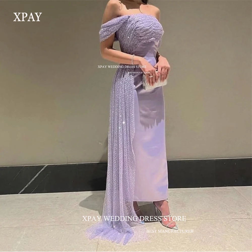 Top Trends: XPAY Saudi Arabic Women Lavender Prom Dresses Glitter Satin One Shoulder Ankle Length Evening Gowns Formal Party Dress 2023 Shoppable Styles