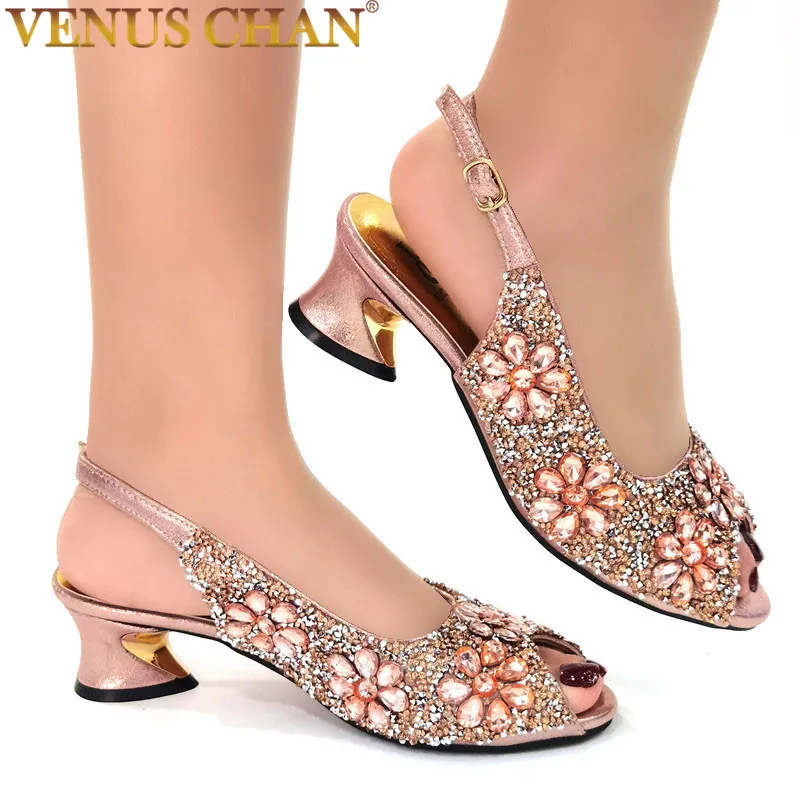 Top Trends: 2022 Women's Party Sandals Fashion Full Diamond Flower Design Heel High 5CM Champagne Color Wedding Banquet Ladies Shoes Shoppable Styles