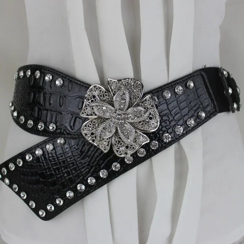 Top Trends: Fashion Flower Alloy Buckle Strap Rhinestone Belt Wome Crystal Studded Corset Belt For Jean Cinto De Strass Clothes Decoration Shoppable Styles