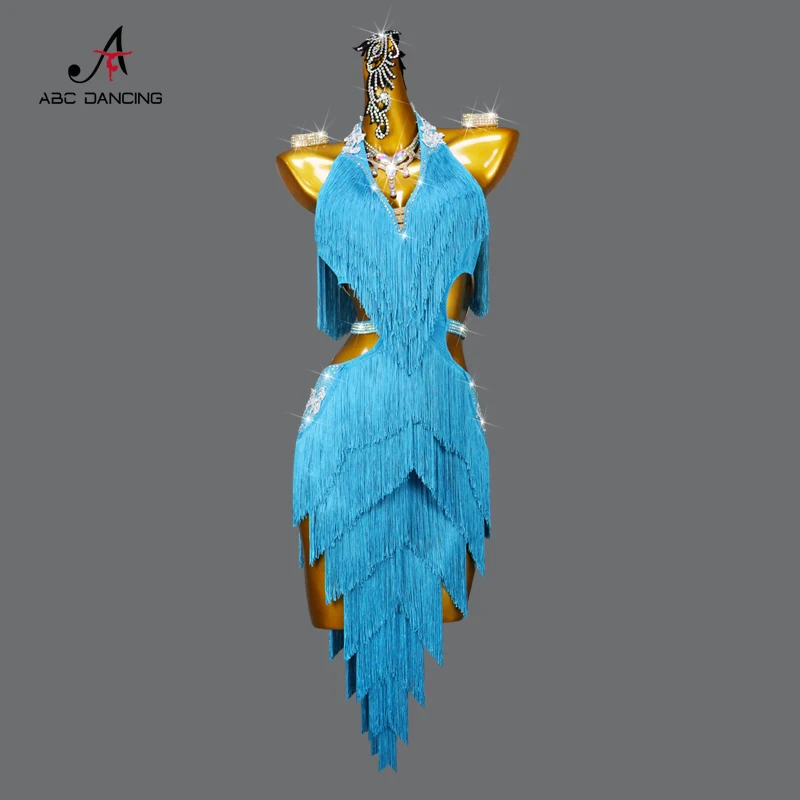 Top Trends: Latin Dance Fringe Dress Blue Sexy Short Skirt For Women Ballroom Performance Female Clothing Customize Practice Shoppable Styles