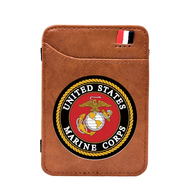 Top Trends: Brown Vintage United States Marine Corps Printing Leather Magic Wallets Classic Men Women Money Clips Card Purse Cash Holder Shoppable Styles