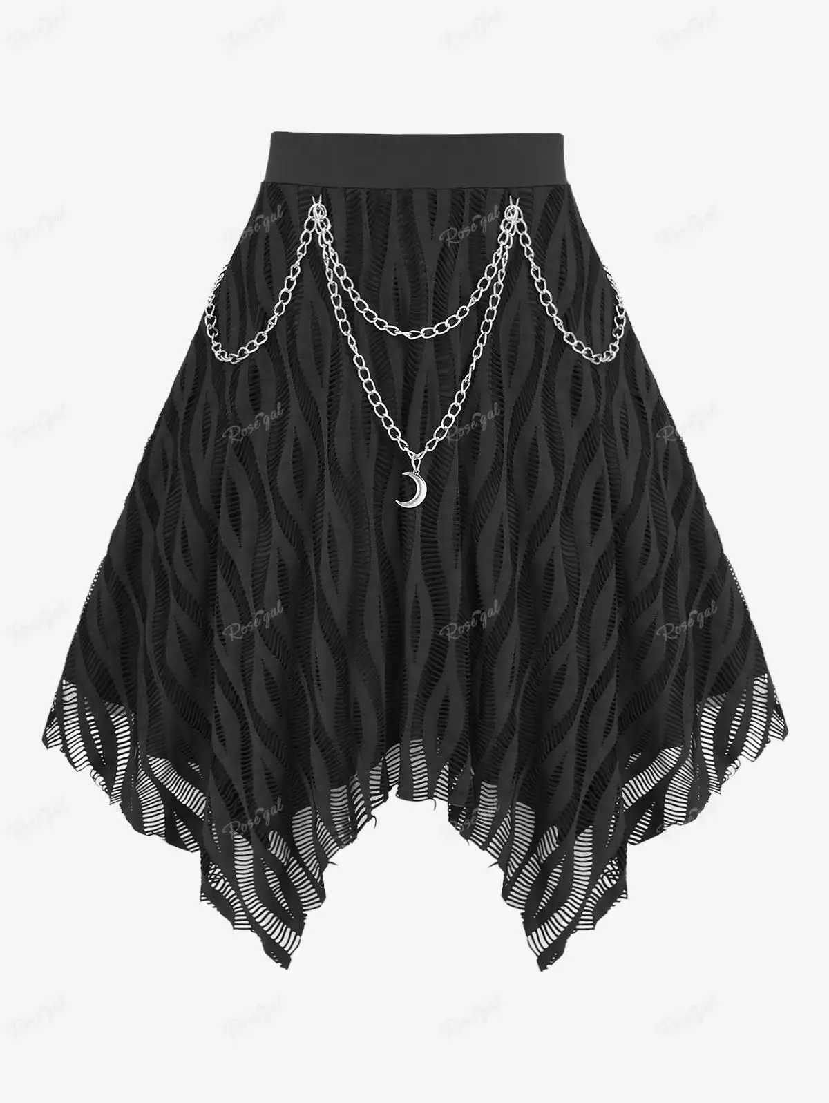 Top Trends: ROSEGAL Plus Size Gothic Asymmetric Skirts Black Textured Mesh Layered Moon Chain Tassel Skirt Elastic Waist Handkerchief Bottom Shoppable Styles