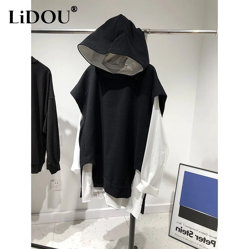 Top Trends: 2023 Spring Autumn New Hooded Fashion Suit Women Casual White Long Sleeve T-shirt And Korean Style Black Loose Sleeveless Vest Shoppable Styles