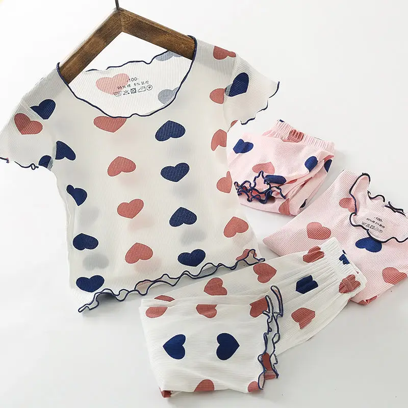 Top Trends: Baby Girls Clothes Summer Short Sleeve T-shirts Top And Pants Set Soft Cotton Heart Print Loungewear Korean 2023 Casual Pajamas Shoppable Styles