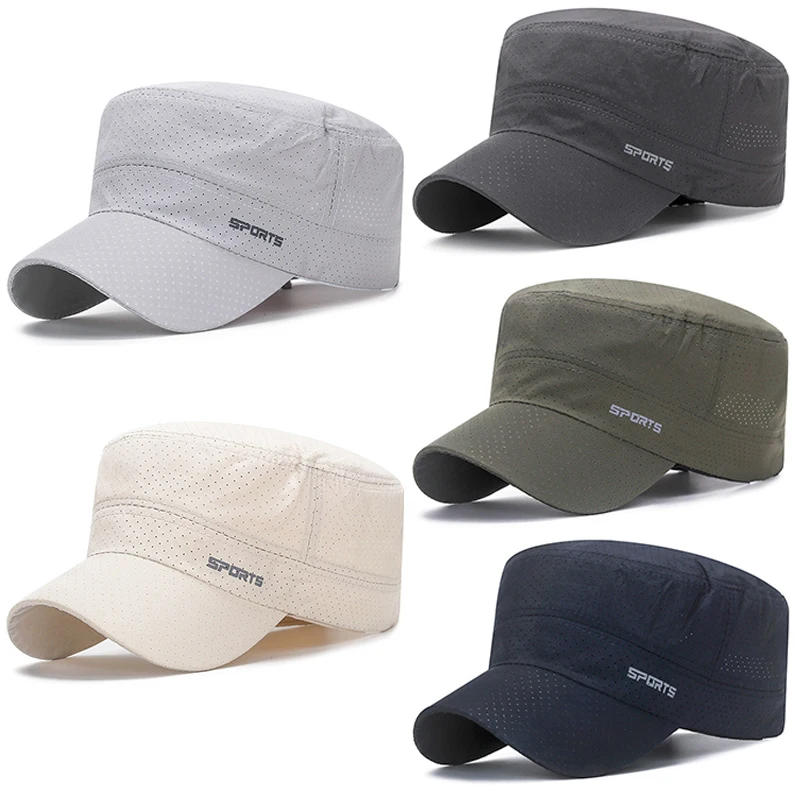 Top Trends: Summer Quick Dry Flat Top Hat For Men Women Summer Mesh Breathable Military Caps Baseball Hat Cadet Army Cap Casquette Militaire Shoppable Styles