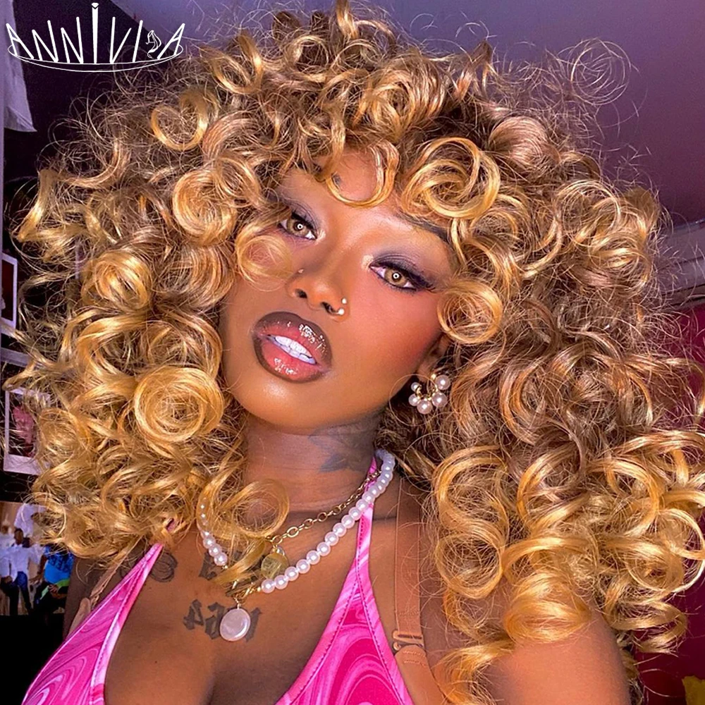 Top Trends: Red Brown Copper Ginger Short Curly Wig Blonde Synthetic Wigs For Women Natural Wave Wigs With Bangs Heat Resistant CosplayHair Shoppable Styles