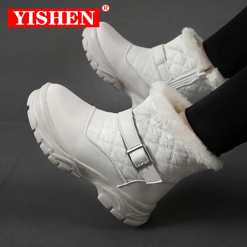 Top Trends: YISHEN Snow Boots For Kids Girls Waterproof Leather Warm Plush Cotton Shoes Down Flat Heels Ankle Booties Bottes Pour Enfant Shoppable Styles