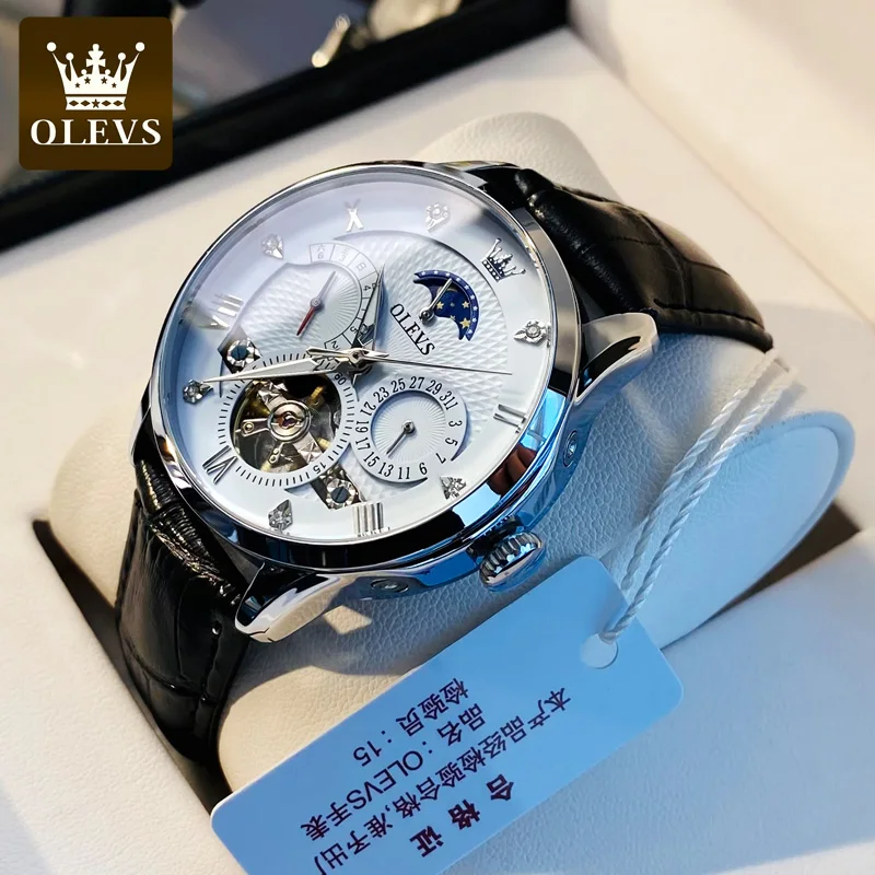 Top Trends: OLEVS Skeleton Watch For Men Calendar Dial Casual Leather Strap Waterproof Automatic Mechanical Men&#039;s Wristwatches Reloj Hombre Shoppable Styles