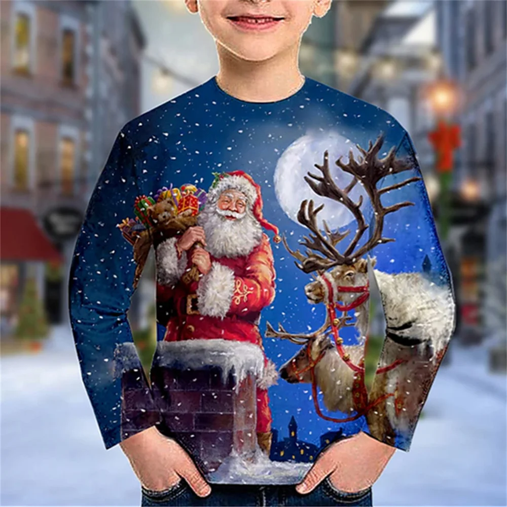 Top Trends: Christmas Clothes Kids Boys Children Santa Claus Christmas Tree Deer Snowman Red T-Shirt Festival Girls Tee Shirts With Cat Dog Shoppable Styles