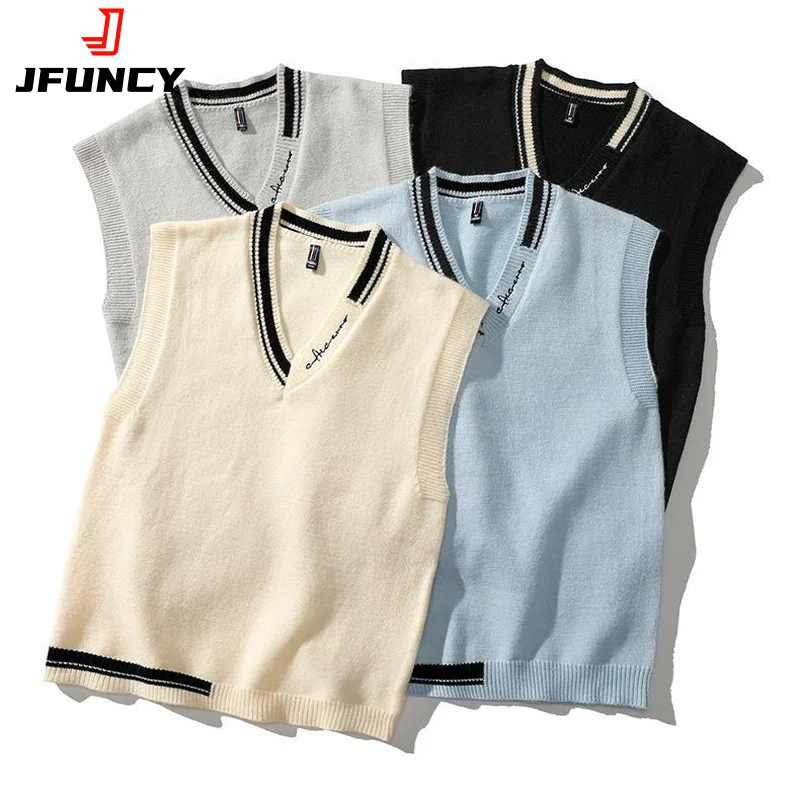 Top Trends: JFUNCY Men Knit Vest Korean Fashion Men's Oversize Knitted Sweater Vest Male Autumn Winter V Neck Sleeveless Vests Pullover Shoppable Styles