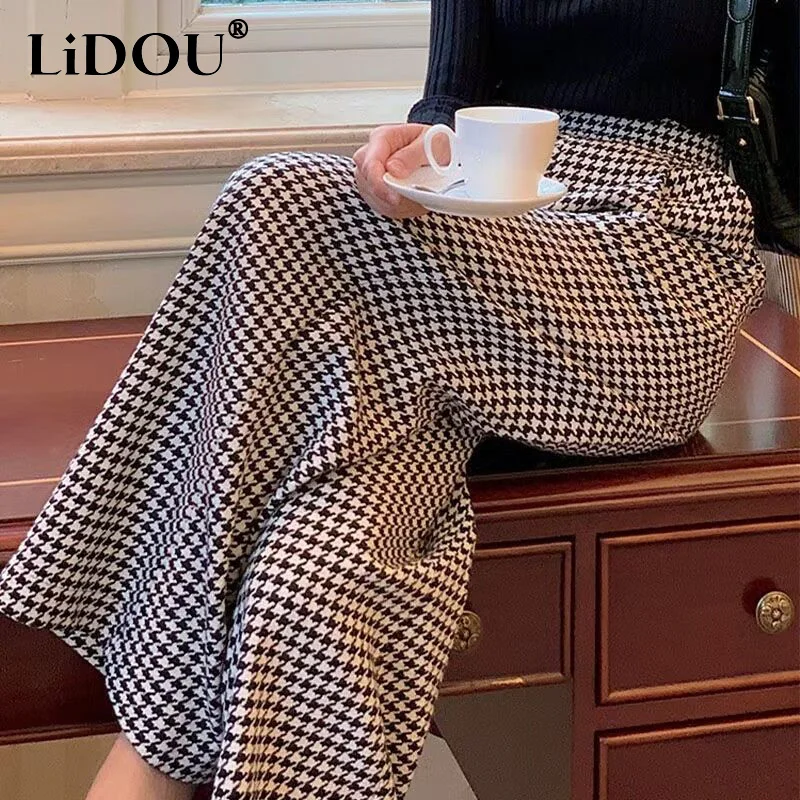 Top Trends: Autumn Winter Fashion Casual Houndstooth Loose Wide Leg Trousers Women Vintage Elegant Y2K Female Long Pants Streetwear Clothes Shoppable Styles