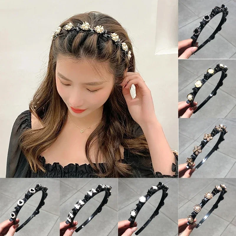 Top Trends: Double Bangs Clip Pearl Headbands For Women Girls Flower Hairbands Plastic Bezel With Clips Hairpin Hairstyle Hair Accessories Shoppable Styles