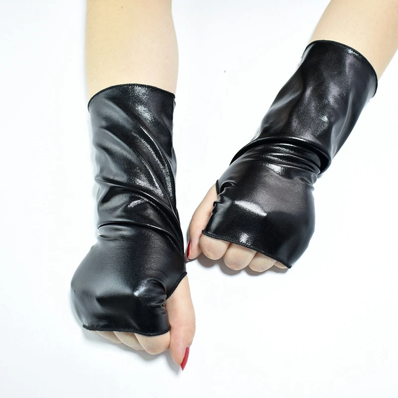 Top Trends: Fashion Leather Gloves Short Fingerless Mittens Lady Girls Cosplay Hip-Hop Dance Sexy Stretch Half Finger Gloves Shoppable Styles