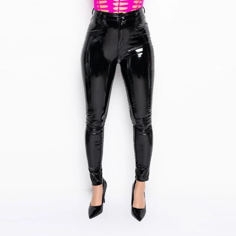 Top Trends: Women Plus Size Shiny Patent Leather Skinny Pants Button Zipper PU Slim Sexy Pencil Pant Nightclub Trouser New Custom Streetwear Shoppable Styles