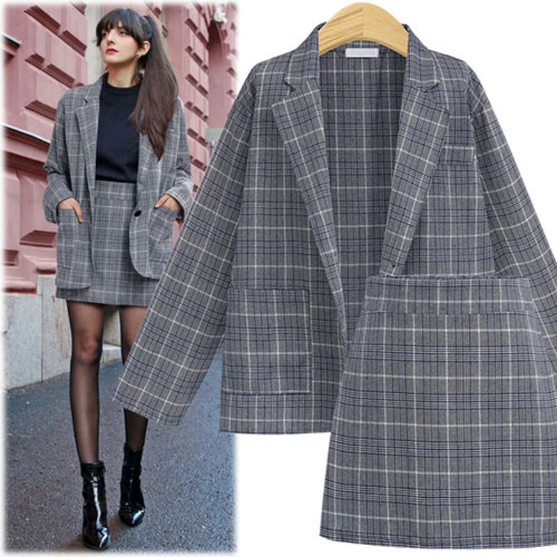 Top Trends: Ladies Suits Autumn And Winter Elegant Office Plaid Long-sleeved Single-breasted Pocket Suit Jacket + Skirt Suit Shoppable Styles