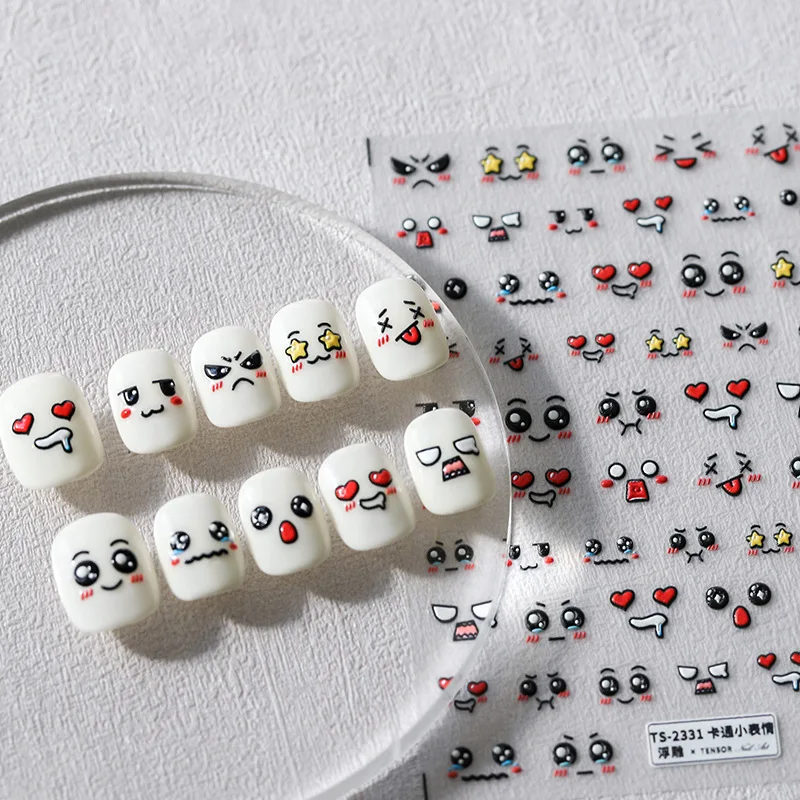 Top Trends: 1PCS Cute Cartoon Little Expression Nail Sticker Nail Art Accessories Chinese Panda Anime Bear 5D Adhesive Sticker Nail Decorat Shoppable Styles