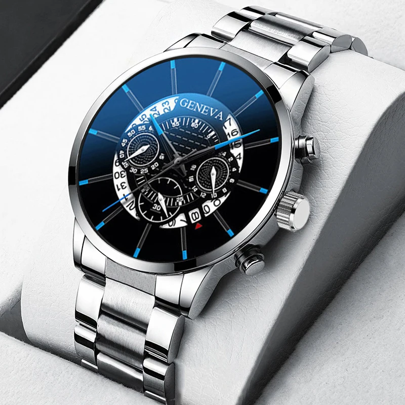 Top Trends: Luxury Mens Silver Stainless Steel Watches Fashion Men Business Leather Quartz Watch Man Calendar Luminous Clock Montre Homme Shoppable Styles