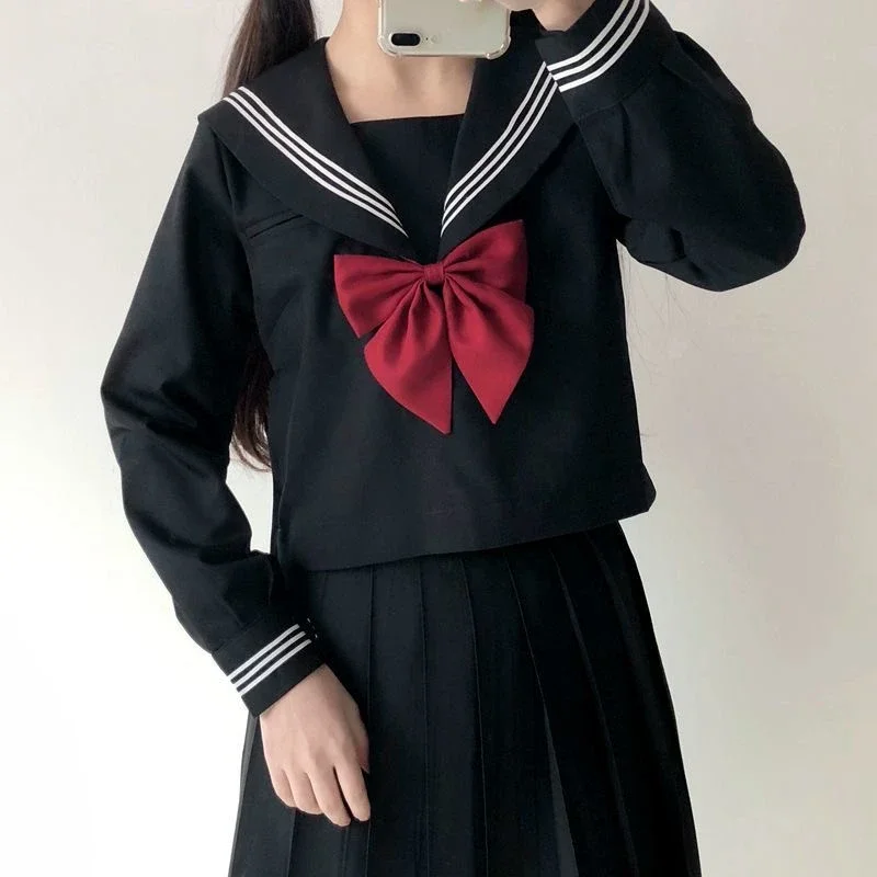 Top Trends: Japanese School Uniform Suit Sailor JK Basic Cartoon Girl Navy Sailor Uniform Black Sets Navy Costume Women Y2k Girl Costume Shoppable Styles