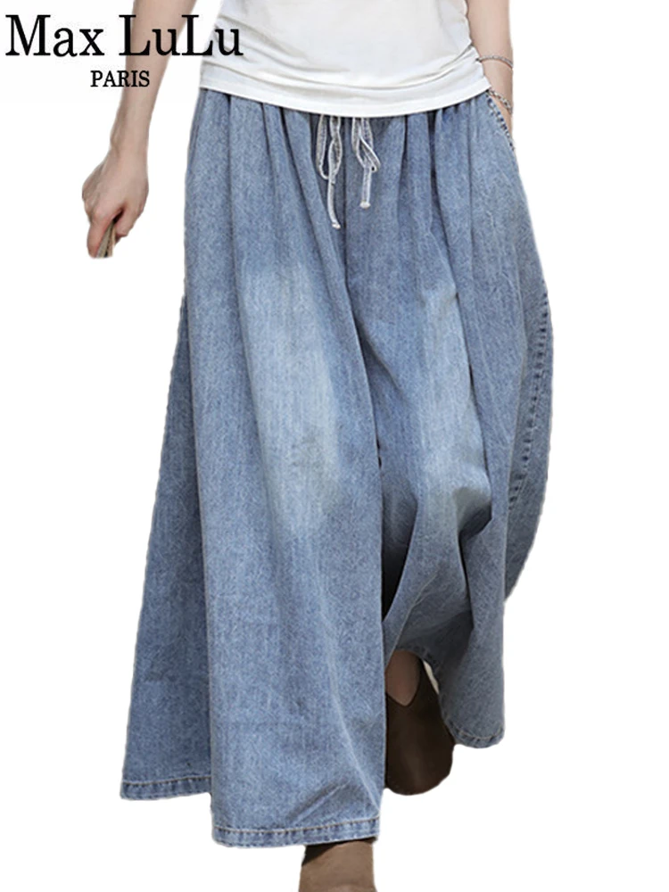 Top Trends: Max LuLu New 2023 Spring Harajuku Design Womens Wide Leg Pants Vintage Loose Female Denim Pants Korean Pockets Casual Blue Jeans Shoppable Styles