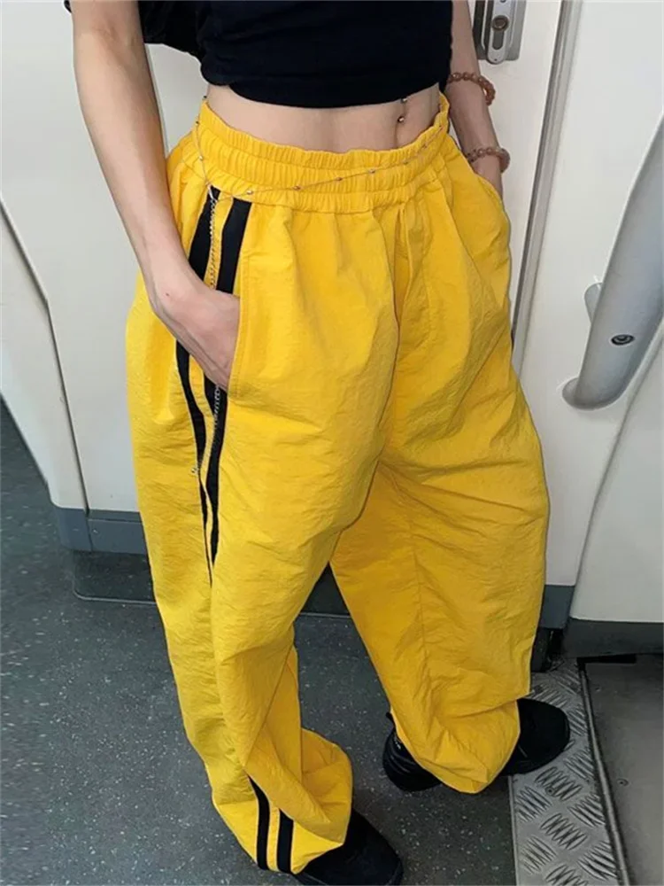 Top Trends: QWEEK Y2K Vintage Yellow Sweatpants Women Streetwear Hip Hop Quick Dry Gray Joggers Oversize American Retro Striped Track Pants Shoppable Styles - Image 3