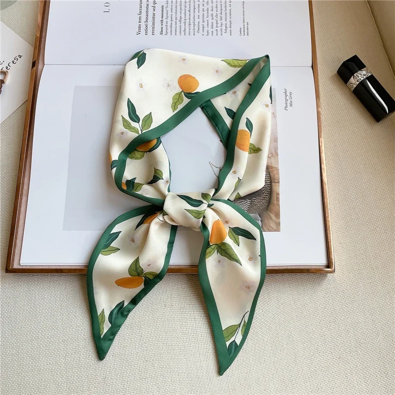 Top Trends: Women Silk Satin Hair Bands Scarf Skinny Neck Tie Fashion Print Fruit Ribbon Hand Bag Wirst Towel Headscarf Girl Foulard Echarpe Shoppable Styles