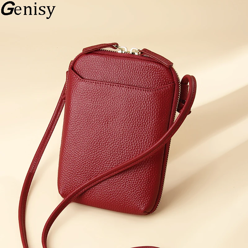 Top Trends: Brand Mini Shoulder Bags For Women&#039;s Genuine Leather Zipper Crossbody Handbag Fashion Phone Purse Ladies Small Bag With Keyring Shoppable Styles