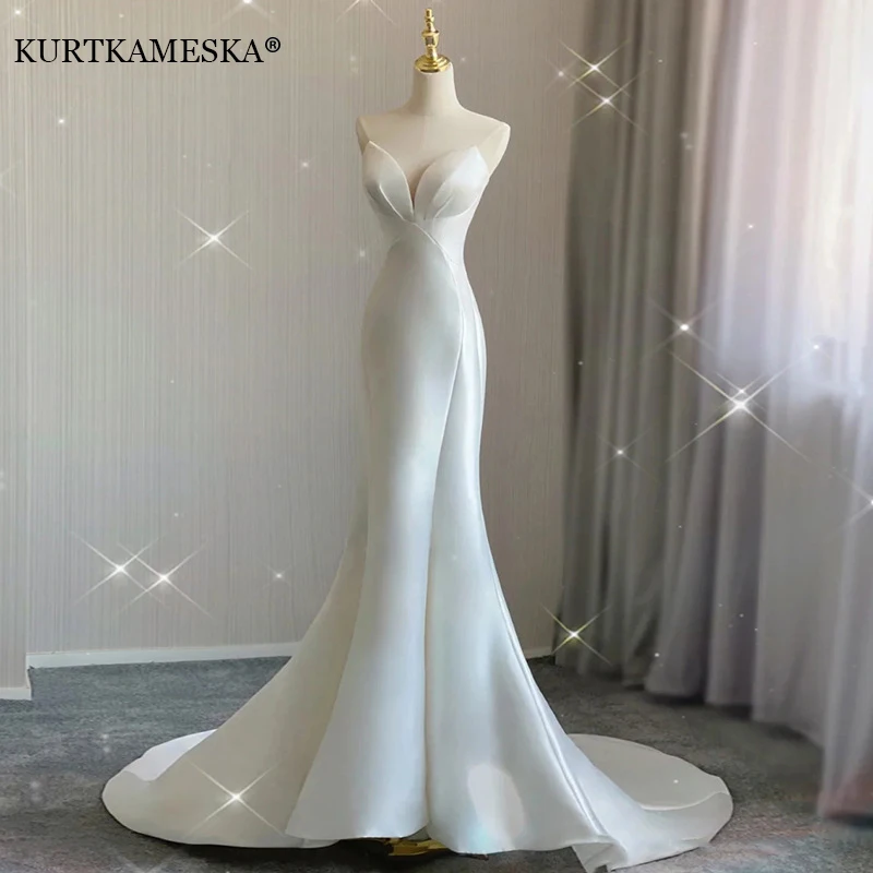 Top Trends: Luxury White Satin Wedding Trailing Mermaid Maxi Dresses For Bride Elegant Long Prom Evening Guest Cocktail Party Women Dress Shoppable Styles