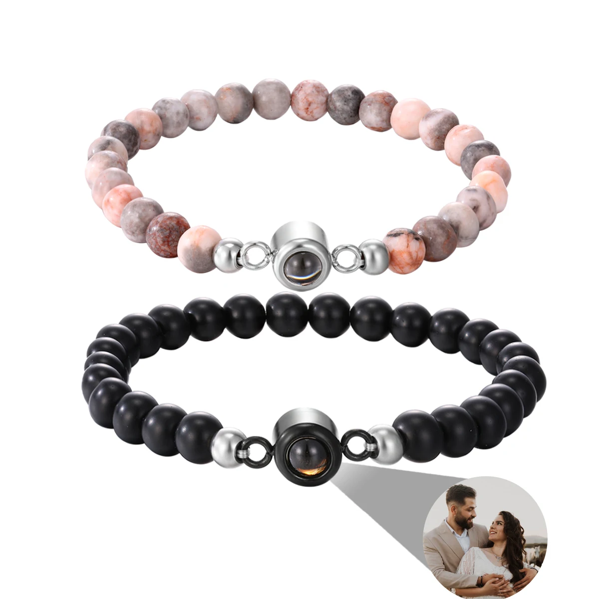 Top Trends: 6mm Tiger Eye Natrual Stone Bracelets Personalized Photo Projection Bracelet Custom Picture Bracelet Personalized Gift For Women Shoppable Styles