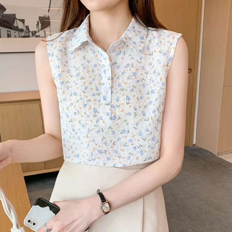 Top Trends: Summer Women&#039;s Blouse Floral Elegant Shirt Sleeveless Tank Tops Blouses Chiffon Female Clothing Office Lady Shirts And Blouses Shoppable Styles