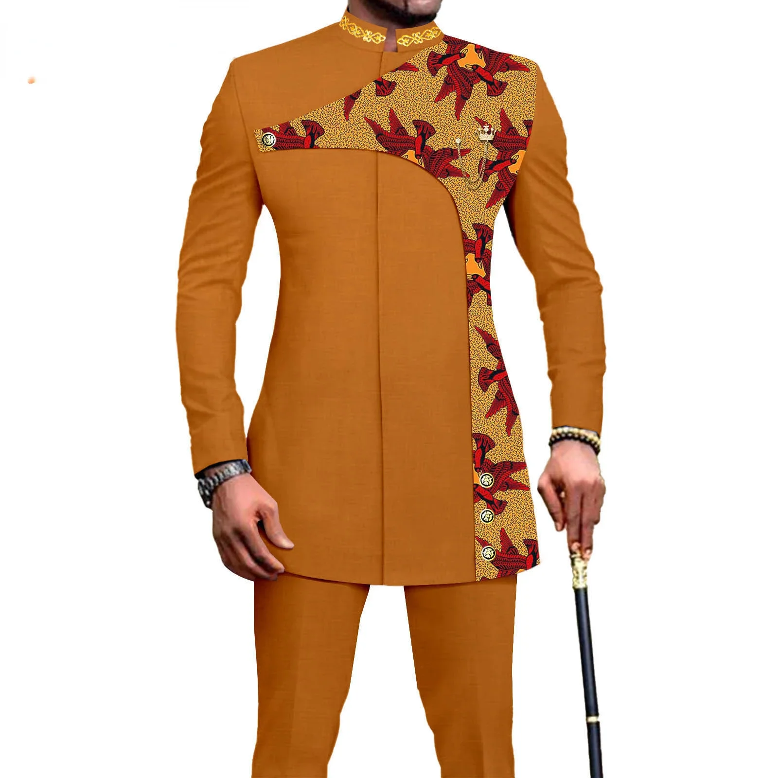 Top Trends: Bazin Riche African Traditional Clothing For Men Zip Shirts And Pants 2 Piece Set Formal Suit For Wedding Evening A2316036 Shoppable Styles - Image 4