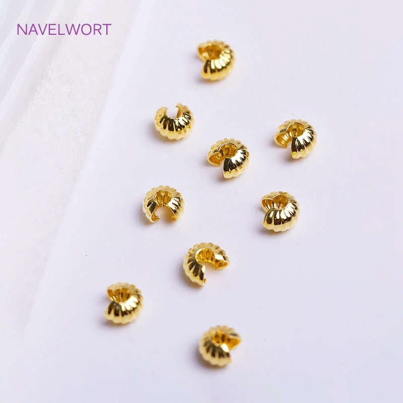 Top Trends: 4mm 18K Gold Plated Open Crimp Covering Beads Pumpkin Pattern Crimp Accessories End Beads Stopper DIY Jewellery Making Supplies Shoppable Styles