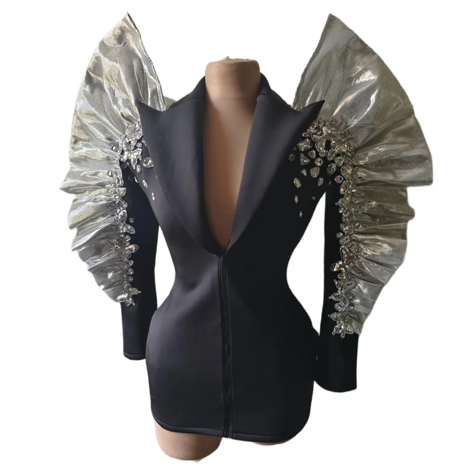 Top Trends: Sparkly Rhinestones Exaggerated Sleeves Black Jacket Sexy Singer Dancer Nightclub Jazz Dance Costume Performance Show Wear Feiji Shoppable Styles