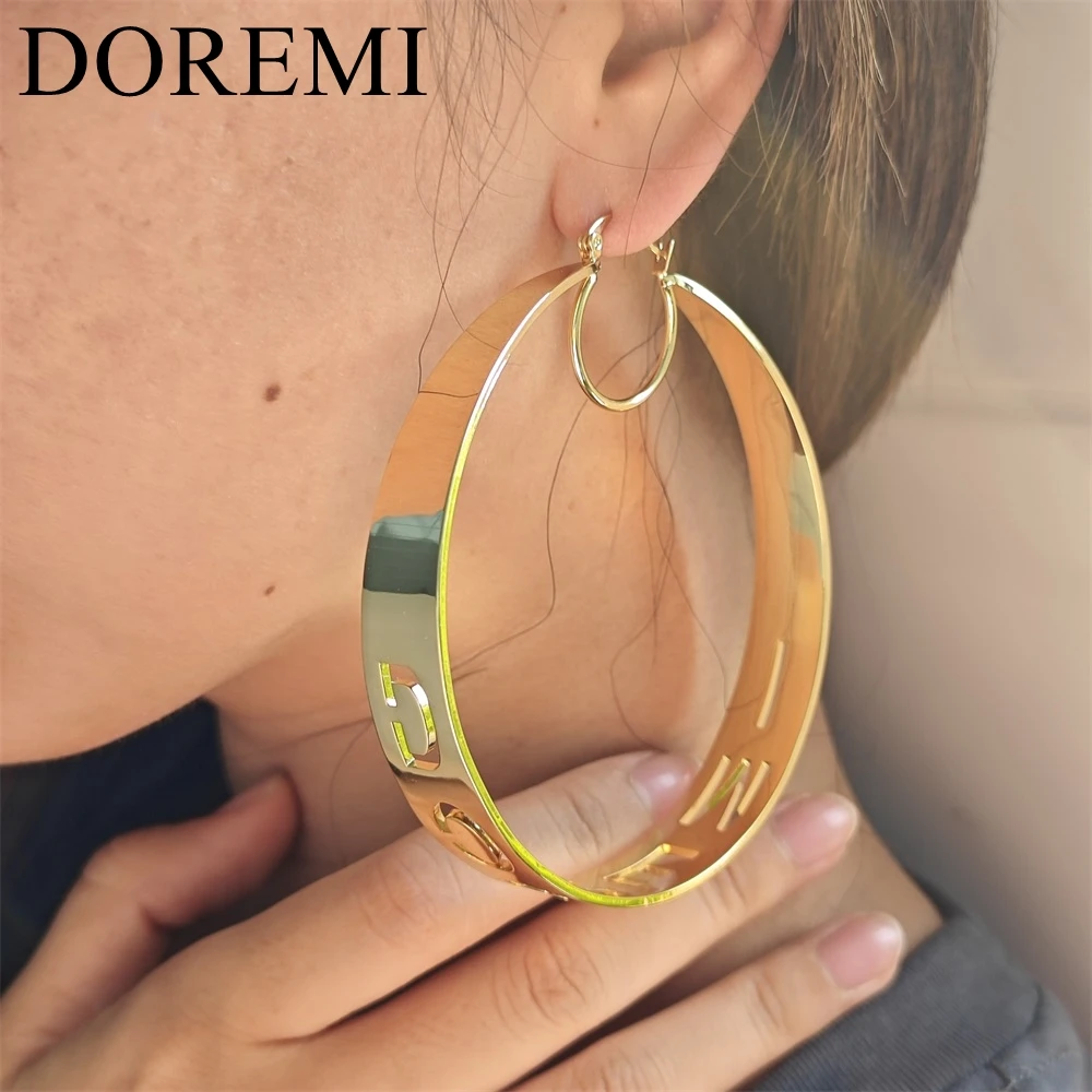 Top Trends: DOREMI Big Hoop Modern Earrings Gold Earring Stainless Steel Gold Plated Hollow Name Letters Custom Name Earring Hoop Shoppable Styles