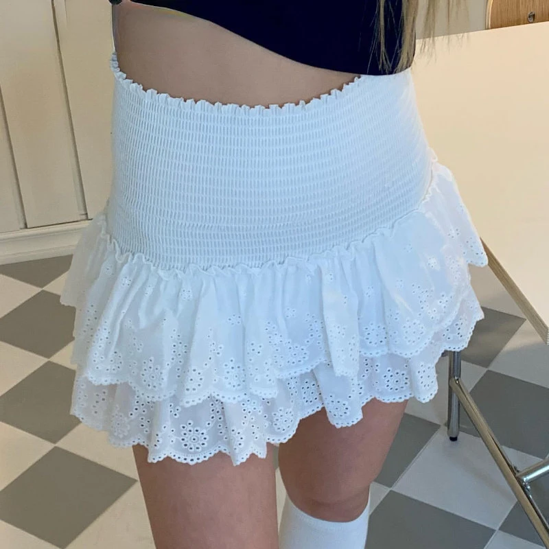 Top Trends: Y2k Mini Skirt Solid White High Waist Lace Ruffles Sexy Summer Women Skirts Korean Fashion Vintage Sweet Skirt Shoppable Styles